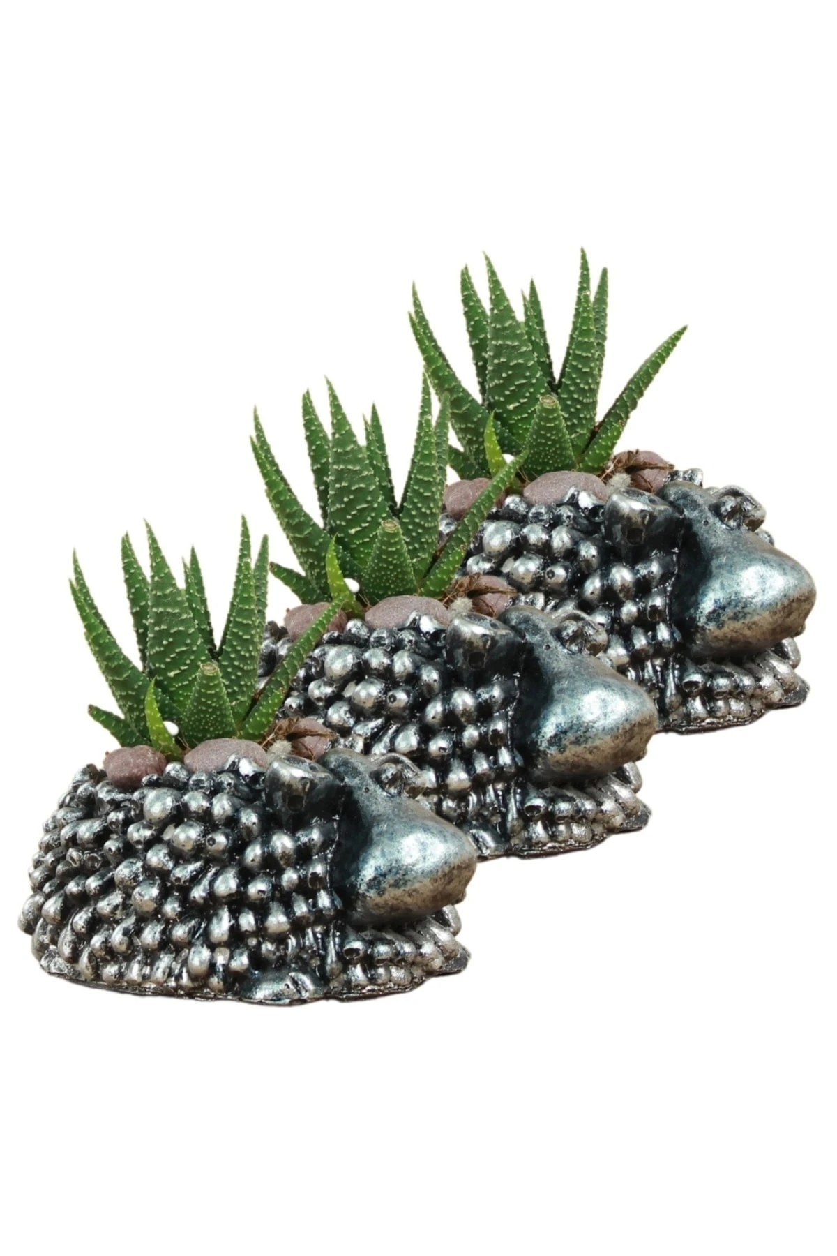 Mini Çiçek Saksı Küçük Sukulent Gümüş Eskitme Kaktüs Saksısı 3'lü Set Koyun Model