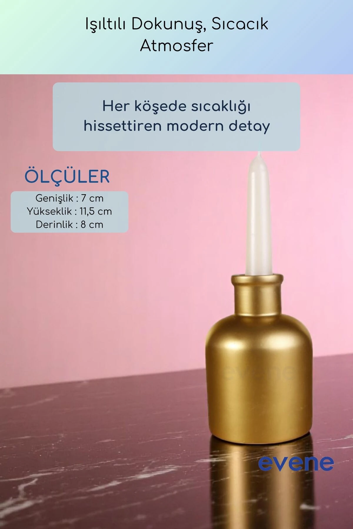 Mumluk Şamdan Ince Mum Uyumlu Altın Renk Model 58