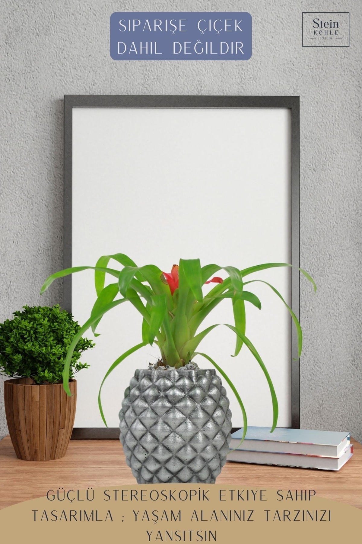 Çiçek Saksısı Büyük Boy 1 Adet Gümüş Renk Eskitme Uygulamalı Ananas Model
