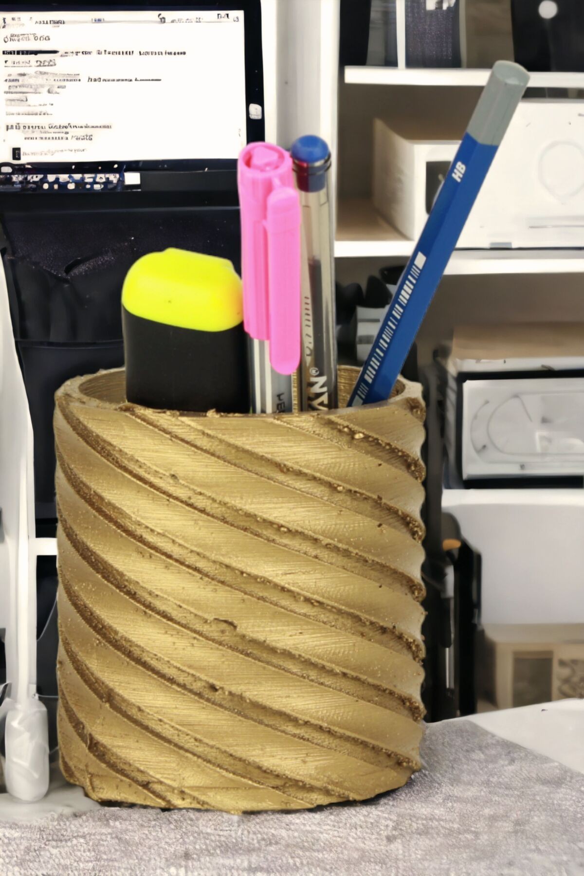 Kalemlik Altın Renk Masa Kalemliği Organizer Kalemlik Model 6