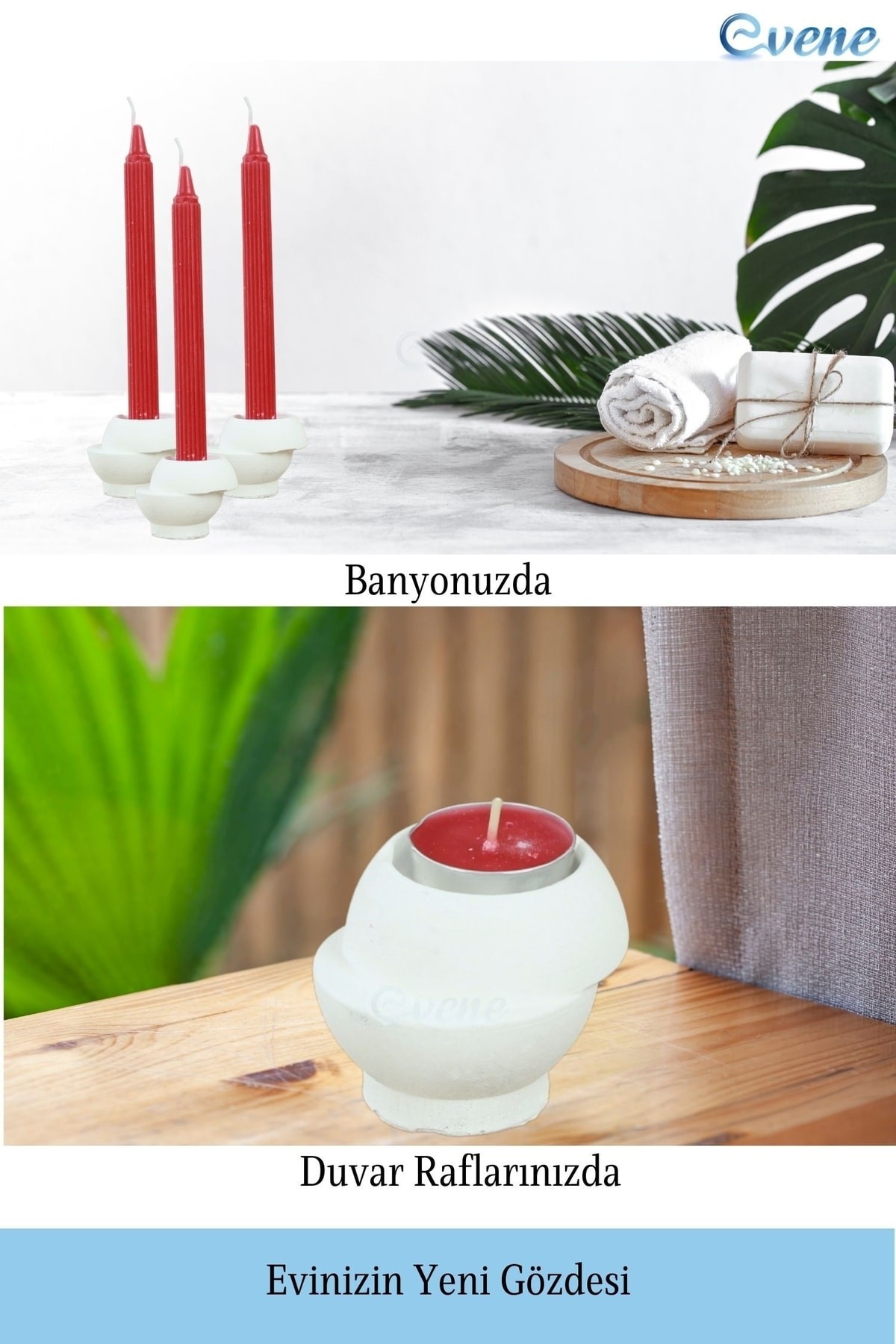 Beyaz Mumluk Şamdan Tealight ve İnce Mum Uyumlu Kesik Model