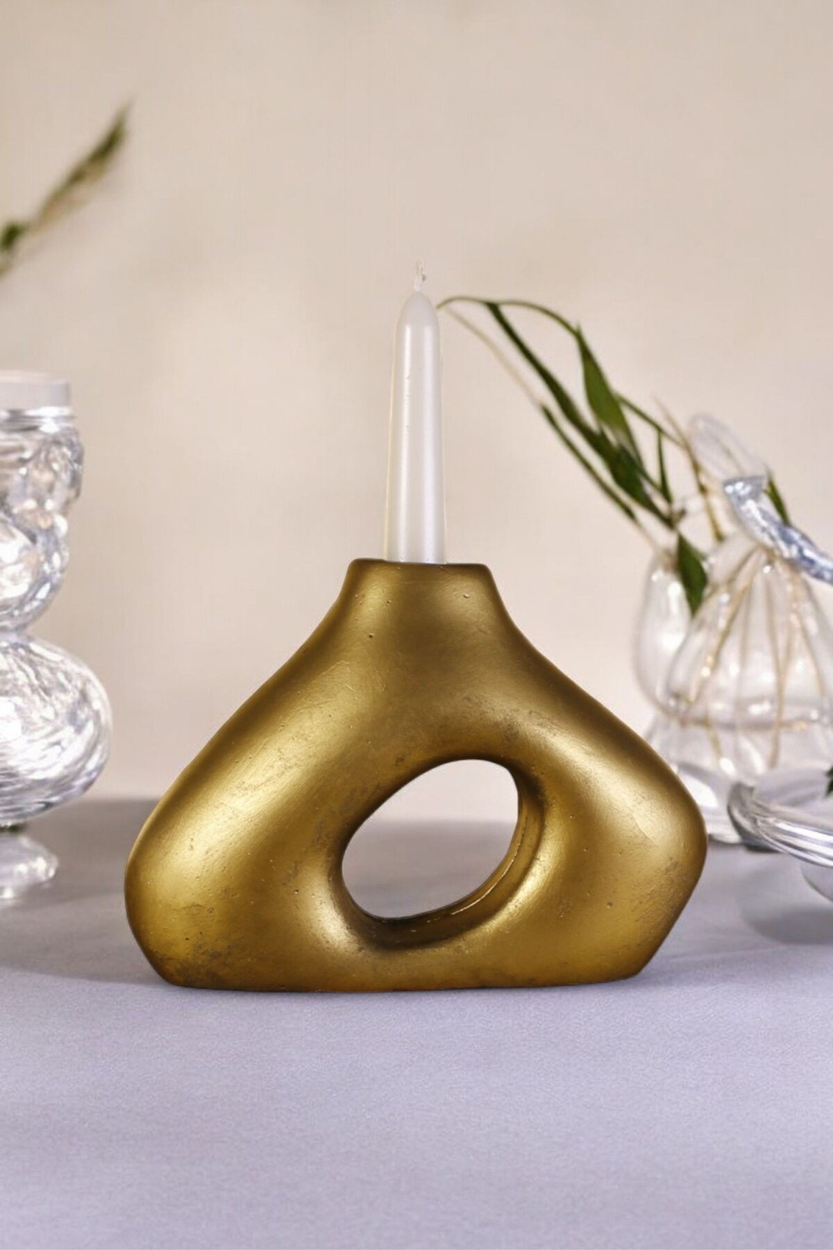 Şamdan Mumluk Dekoratif Mumluk Tealight Mumluk Altın Eskitme Renk Model 46 image