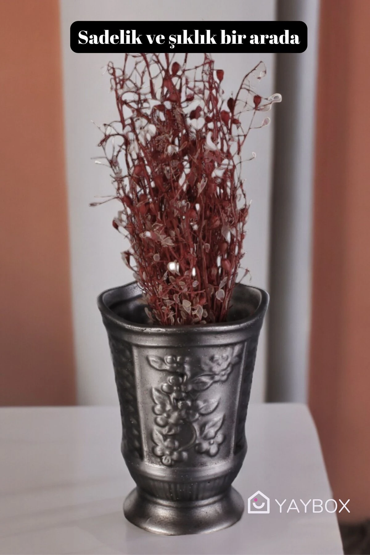 Dekoratif Vazo El Yapımı Gümüş Eskitme Renk Model 45