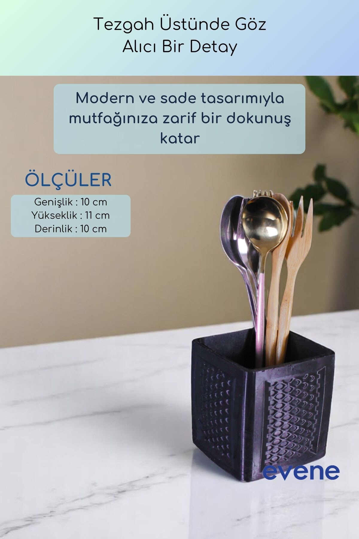 Tezgah Üstü Kaşıklık Dekoratif Dik Kaşıklık Silindir Kaşıklık Siyah Renk Model 86