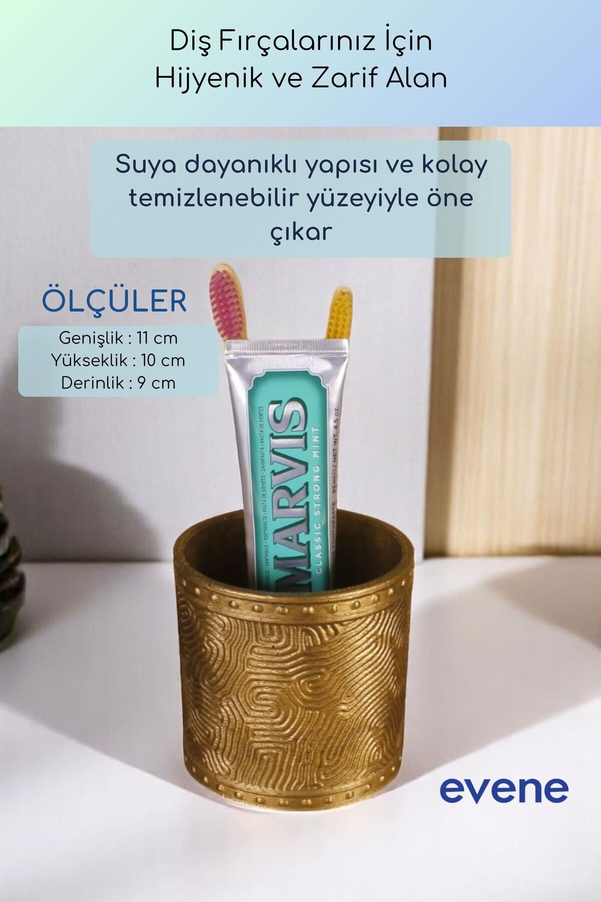 Diş Fırçalığı Diş Fırçalık Diş Fırçası Standı Diş Fırçası Tutucu Altın Eskitme Renk Model 82
