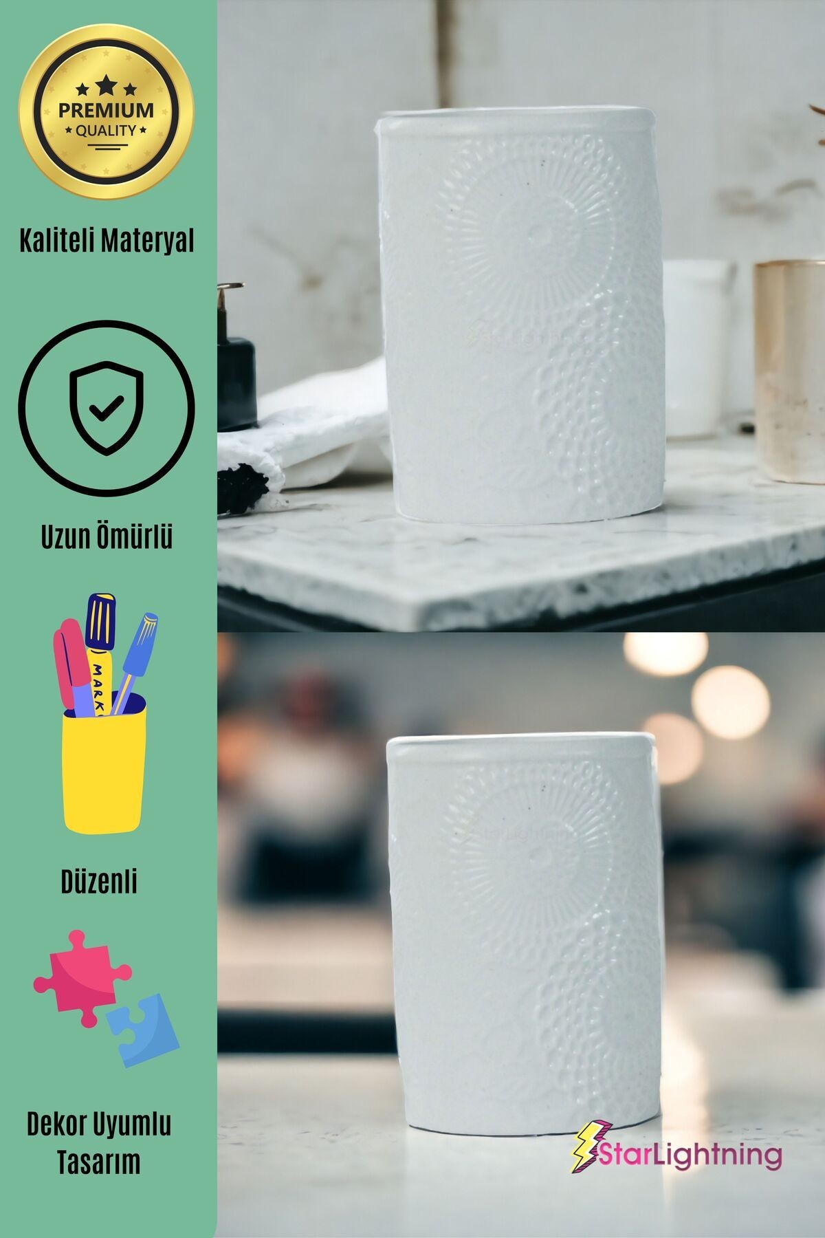 Kalemlik Beyaz Renk Masa Kalemliği Organizer Kalemlik Model 12