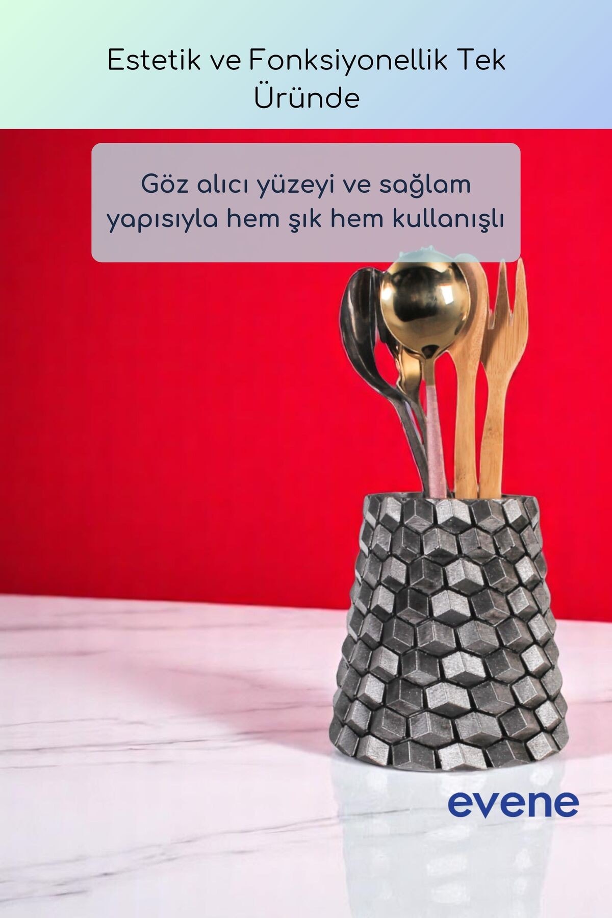 Tezgah Üstü Kaşıklık Dekoratif Dik Kaşıklık Silindir Kaşıklık Gümüş Eskitme Renk Model 84