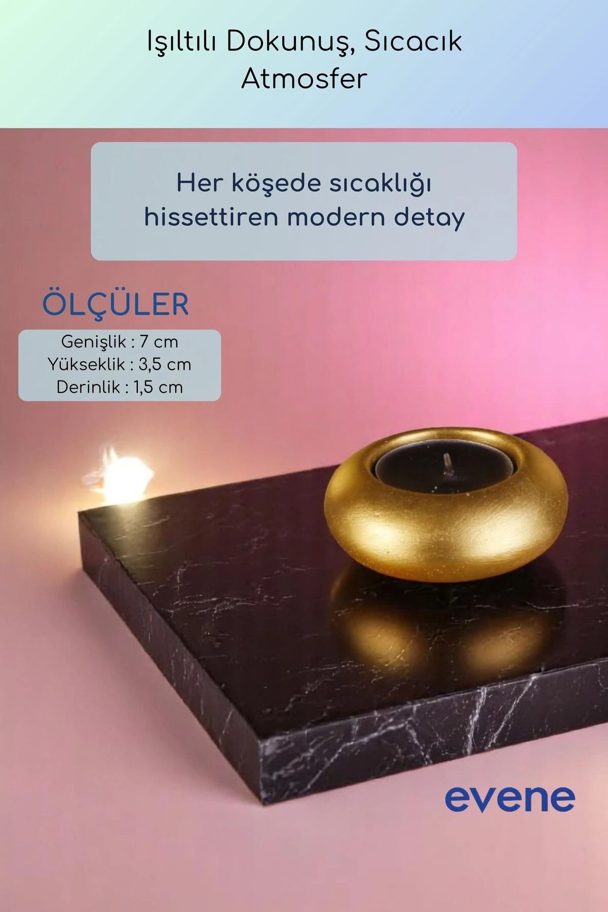 Mumluk Şamdan Ince Mum Uyumlu Altın Renk Model 66