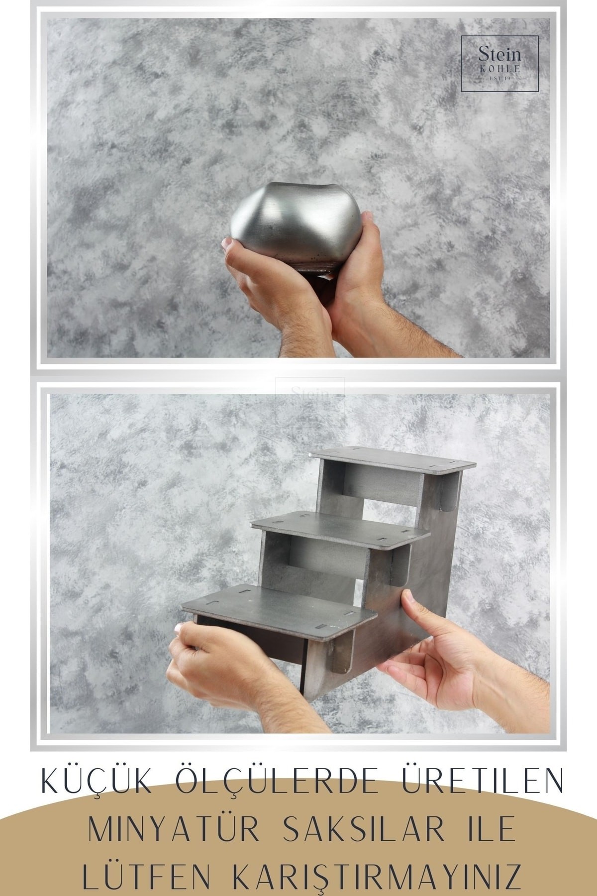Ayaklı Saksı Ahşap Büyük Boy 3 Adet Gümüş Renk Eskitme Uygulamalı Spiral Oval Model