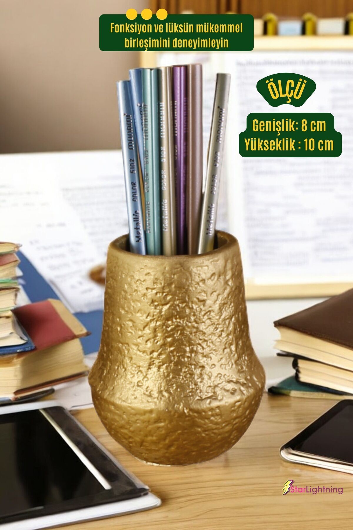 Kalemlik Masa Kalemliği Organizer Kalemlik Altın Renk Model 15