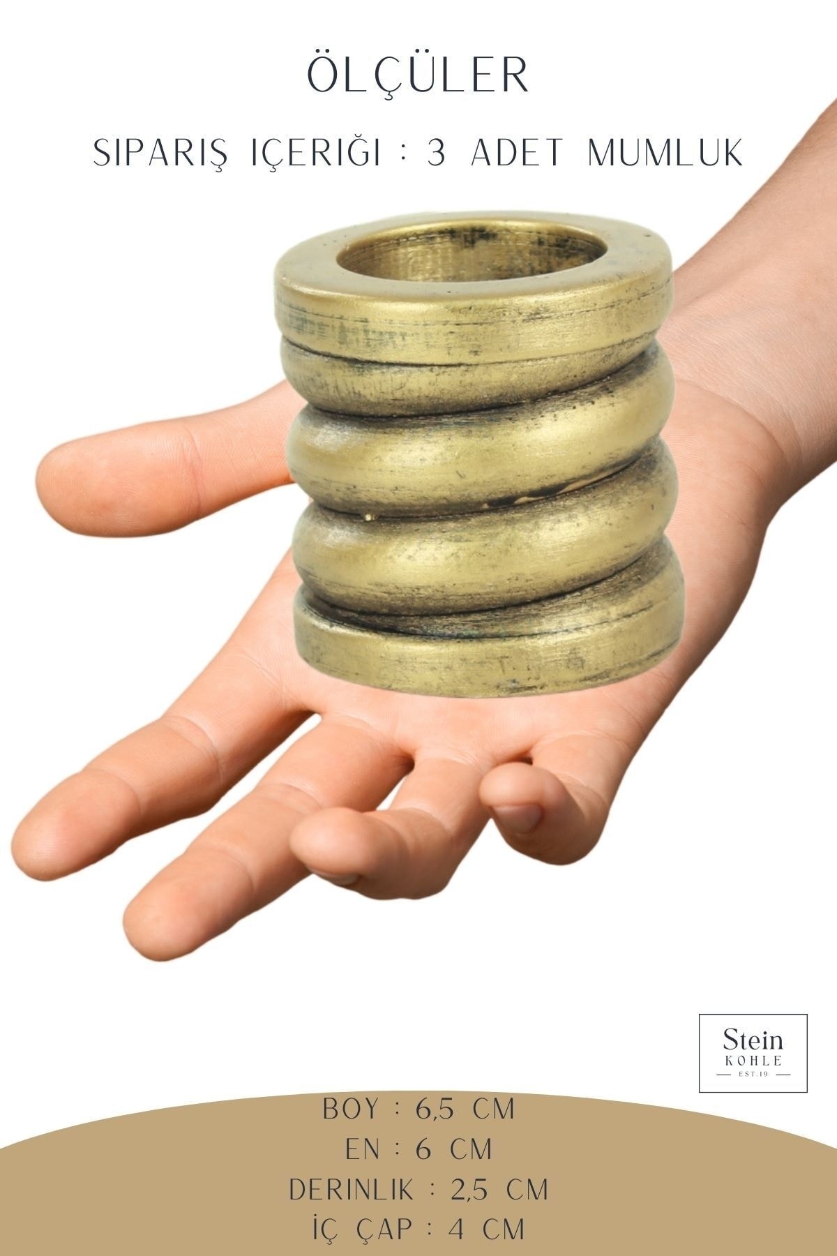 Şamdan Dekoratif Mumluk Altın Eskitme Şamdan Set 3 lü (Üçlü) Tealight Uzun Mum Uyumlu Spiral Model