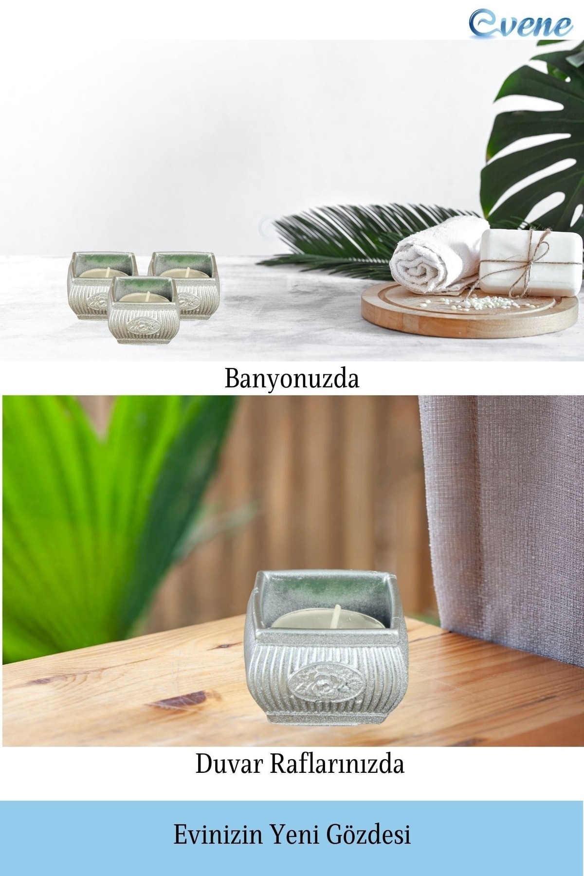 Gümüş Mumluk Şamdan 3 Adet Tealight Uyumlu Üçlü Mini Çizgili Çiçekli Model