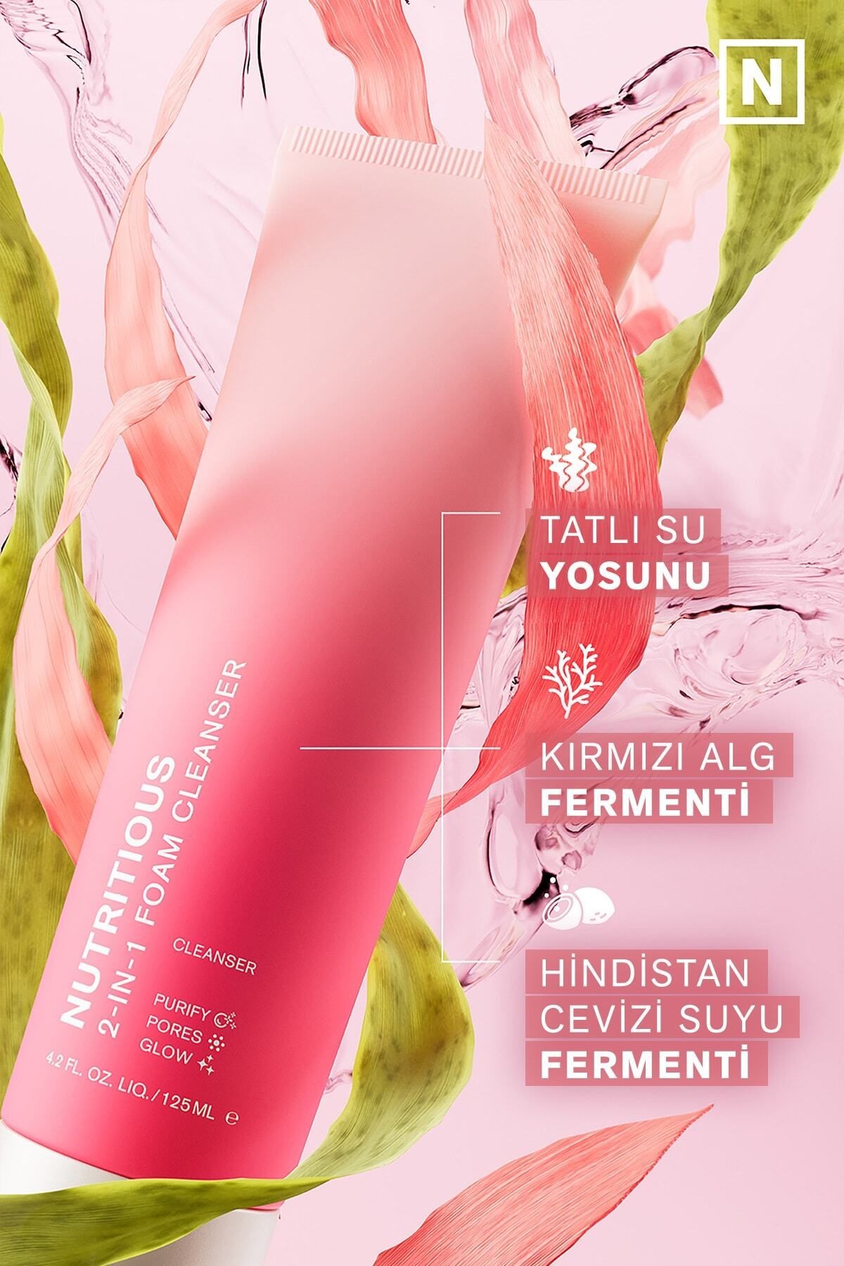 Nutritious 2-in-1 Yüz Temizleme Köpüğü & Maske, Gözenekler, Yağ Kontrolü, Doğal İçerikler - 125ml