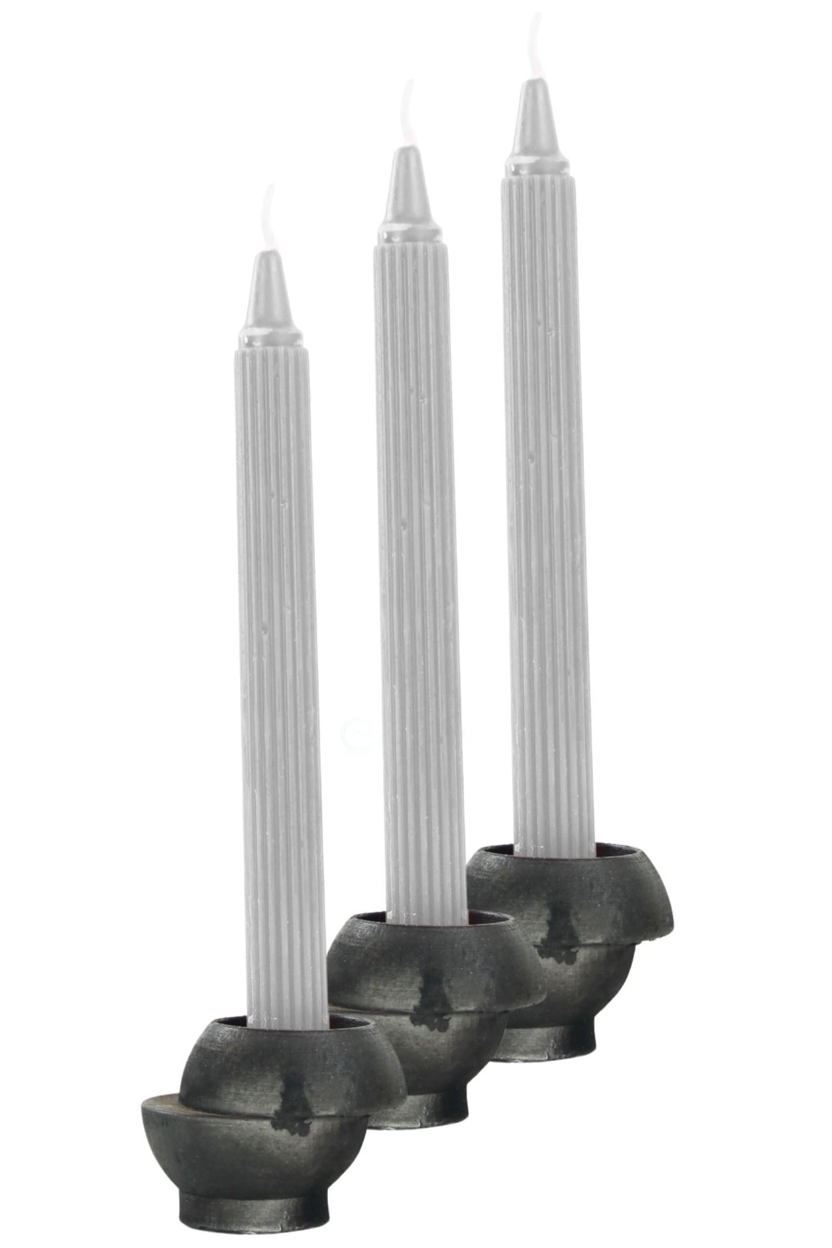 Siyah Mumluk Şamdan 3 Adet Tealight ve İnce Mum Uyumlu Kesik Model