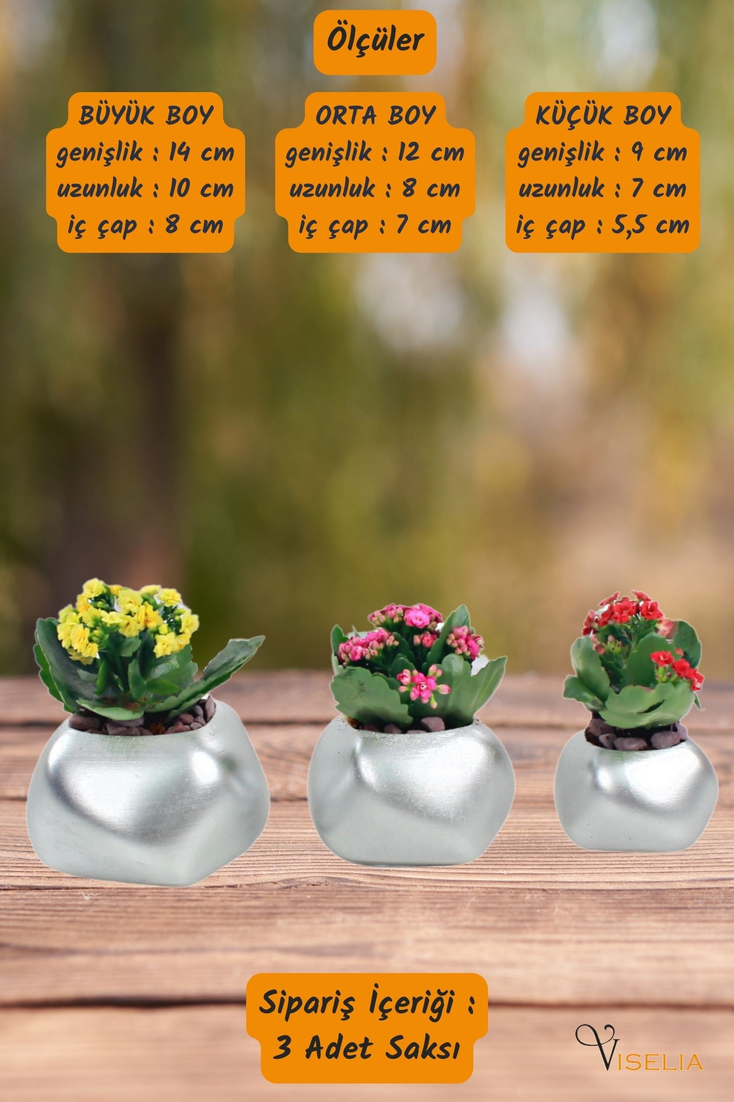 Viselia Büyük Dekoratif Saksı Gümüş Çiçek Saksısı 3 Adet 3 Boy Spiral Model