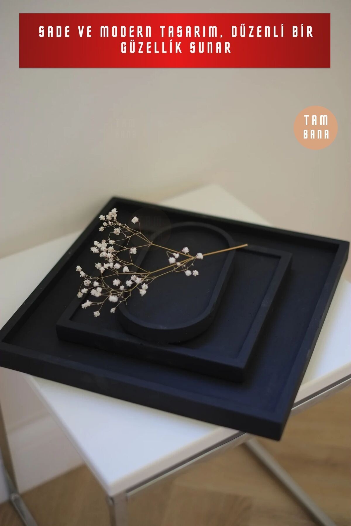 Siyah Sunumluk Takı Tabağı Dekoratif Tepsi Obje Ev Dekorasyon Model 21