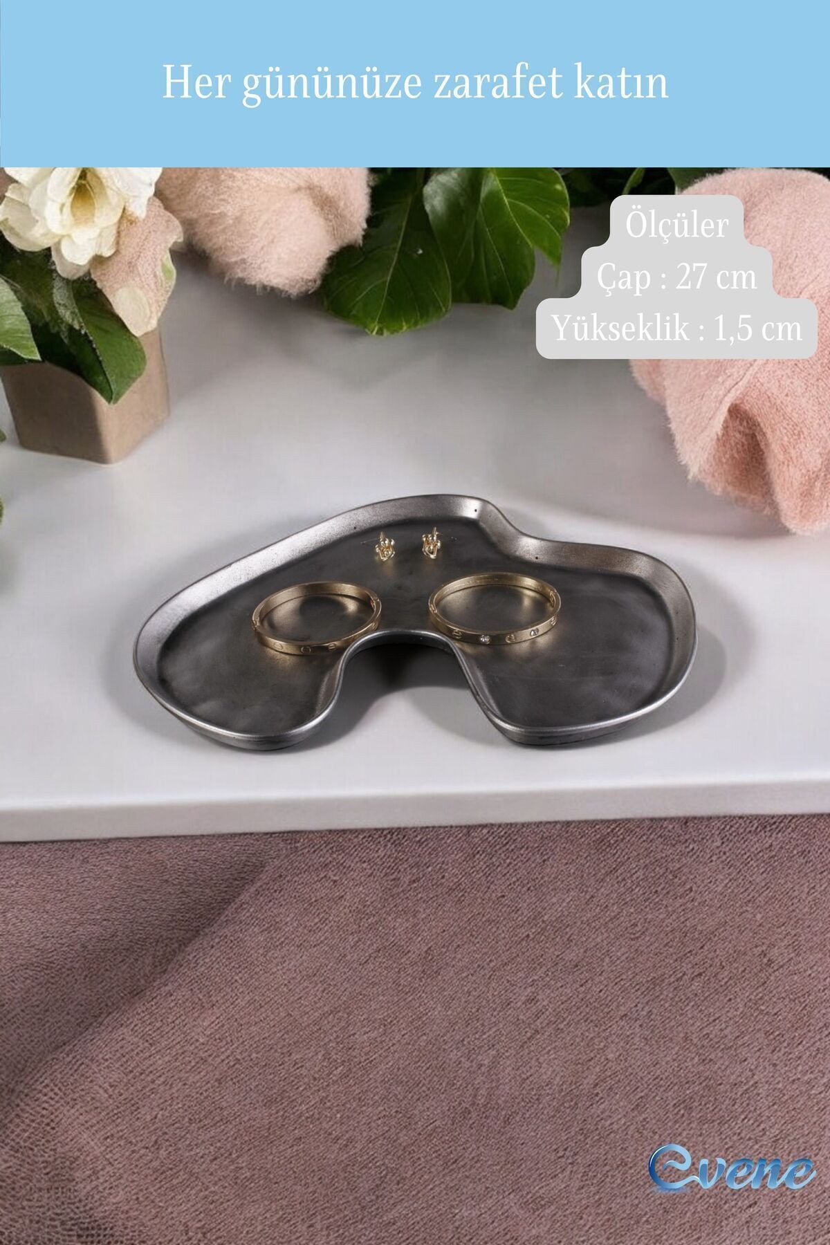 Takı Organizer Makyaj Düzenleyici Kozmetik Organizer Dekoratif Tabak Gümüş Eskitme Renk Model 16