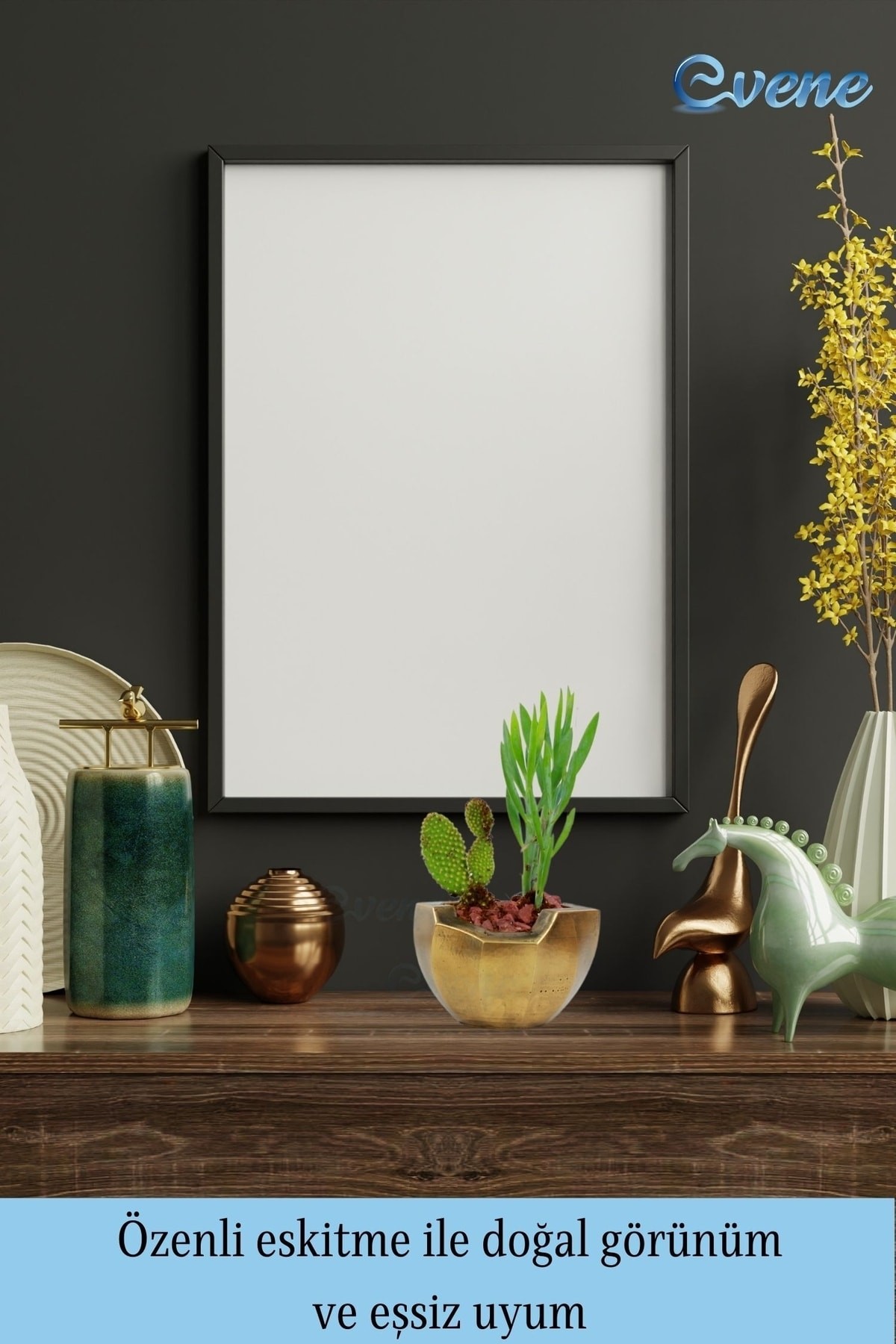 Ahşap Ayaklı Beton Saksı Büyük Boy Set 3 Adet Altın Eskitme Varak Boyalı Eskitmeli Önü Açık Model