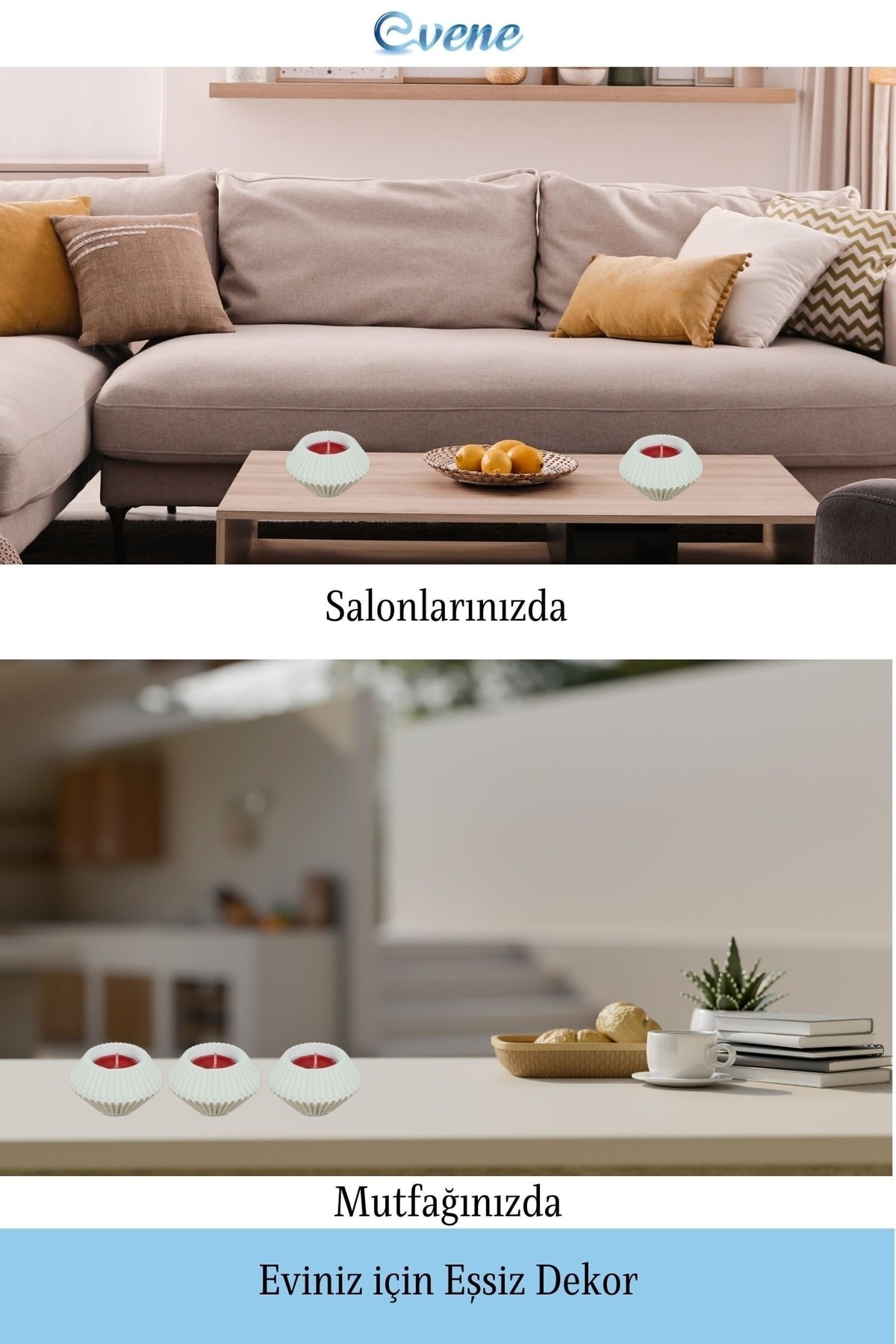 Beyaz Mumluk Şamdan 3 Adet Tealight Uyumlu Elmas Çizgili Model