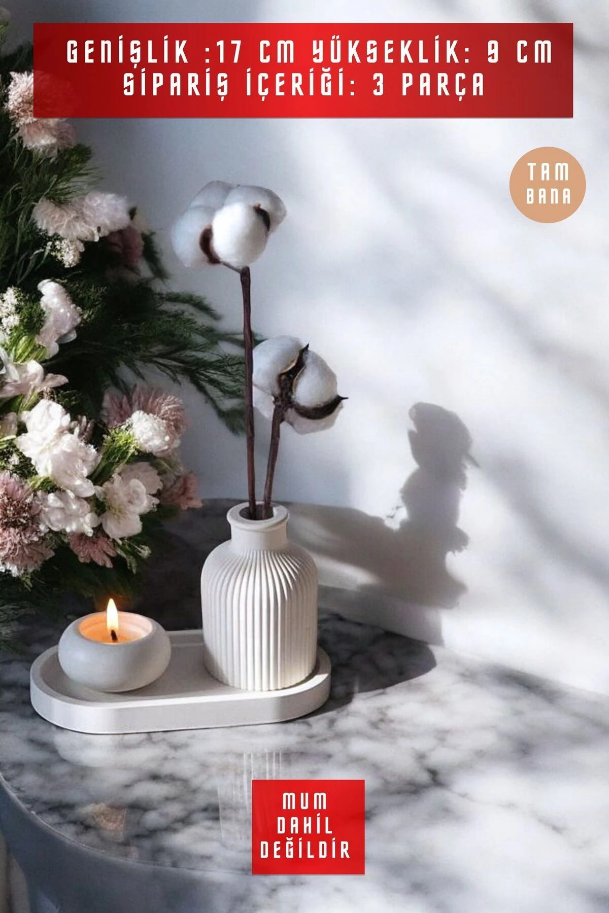 Beyaz Sunumluk Takı Tabağı Dekoratif Tepsi Obje Seti 3 Parça Model 1011