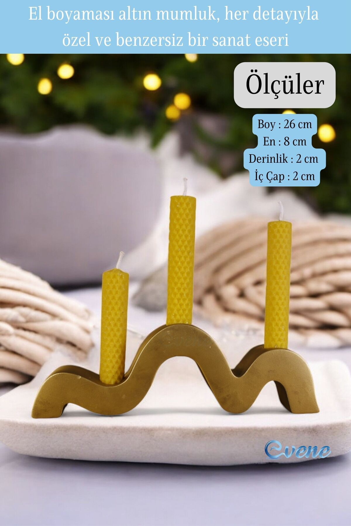 Altın Eskitme Mumluk Şamdan Ince Mum Uyumlu Model 13