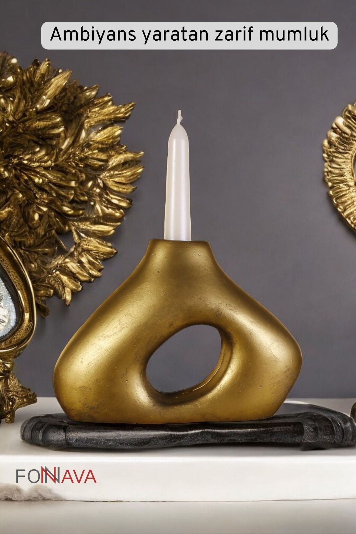 Şamdan Mumluk Dekoratif Mumluk Tealight Mumluk Altın Eskitme Renk Model 46
