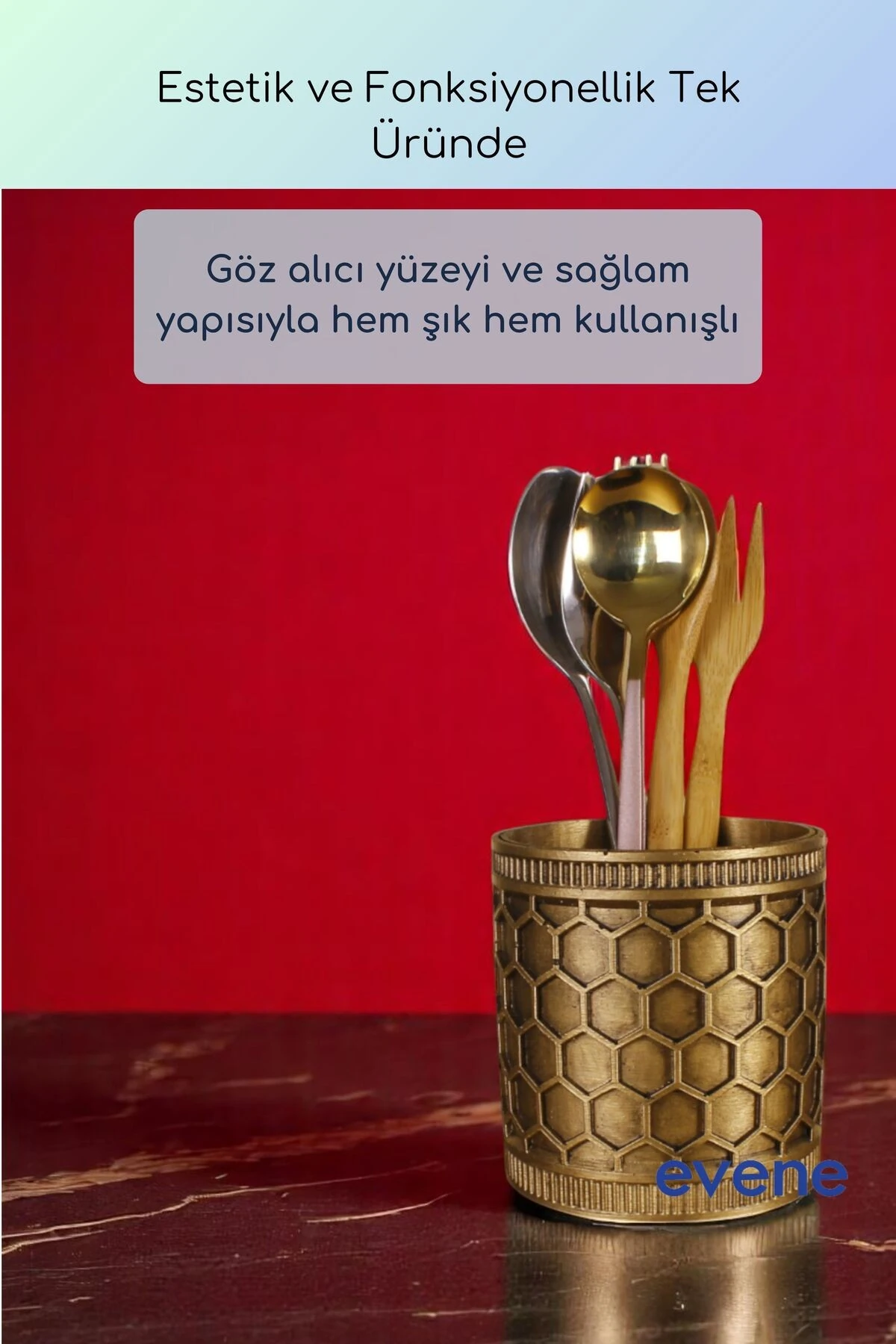 Tezgah Üstü Kaşıklık Dekoratif Dik Kaşıklık Silindir Kaşıklık Altın Eskitme Renk Model 81