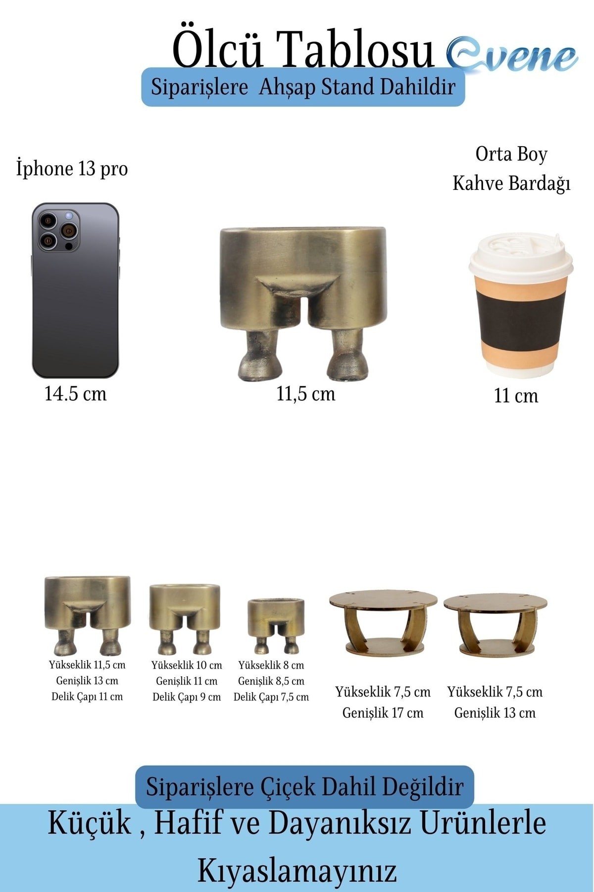 Ahşap Ayaklı Beton Saksı Büyük Boy Set 3 Adet Altın Varak Boyalı Eskitmeli Pantolon Model
