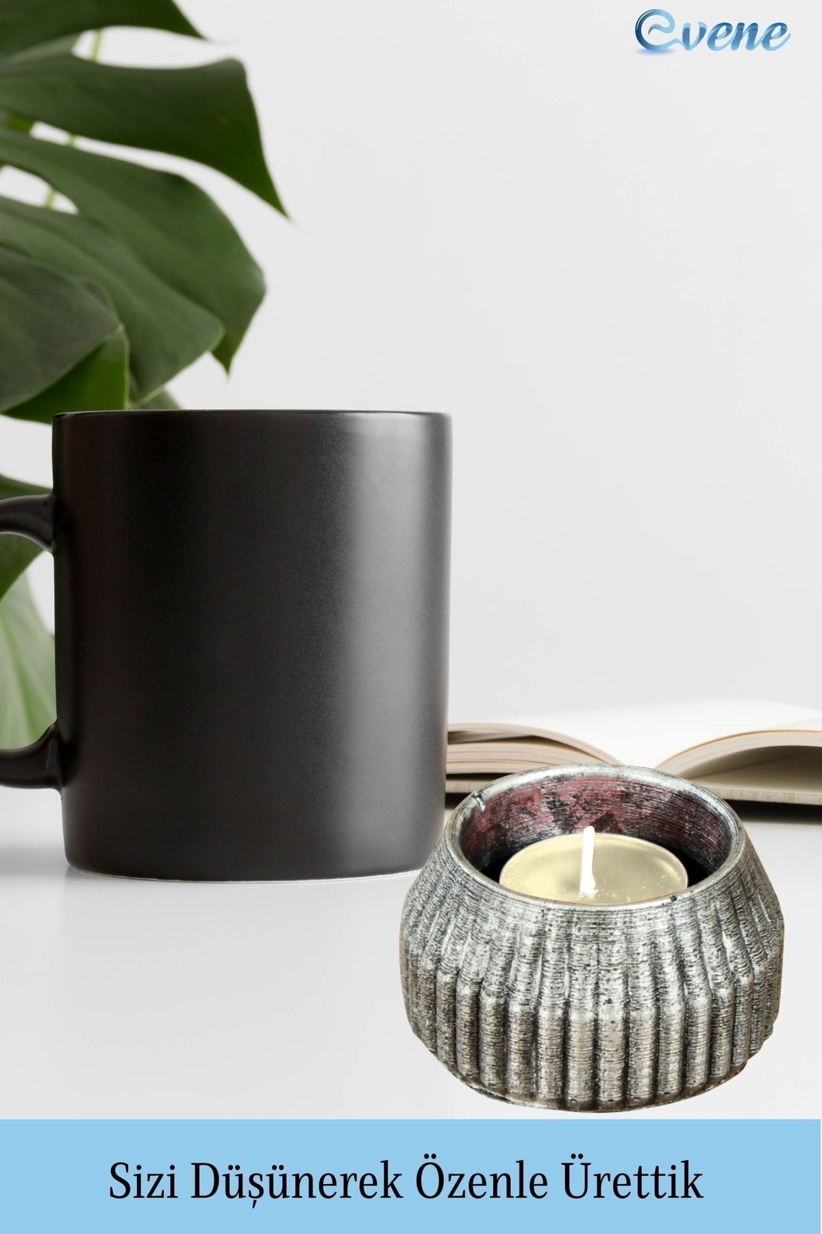 Gümüş Eskitme Mumluk Şamdan Tealight Mum Uyumlu Çizgili Model