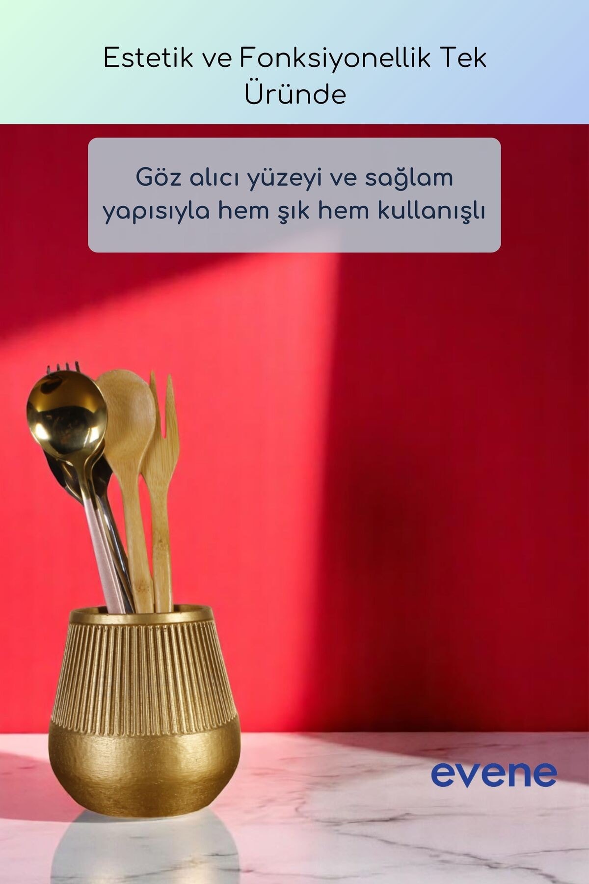 Tezgah Üstü Kaşıklık Dekoratif Dik Kaşıklık Silindir Kaşıklık Altın Renk Model 88