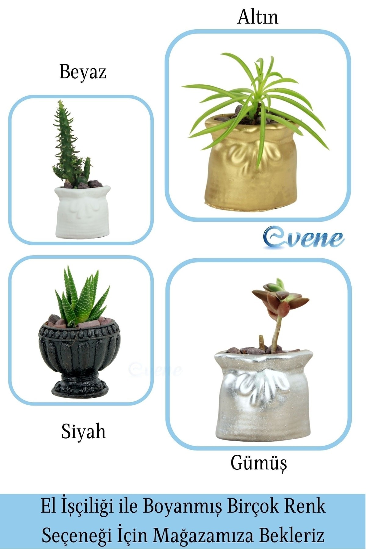 Mini Çiçek Saksı Küçük Sukulent Gümüş Kaktüs Saksısı 3'lü Set Kese Model