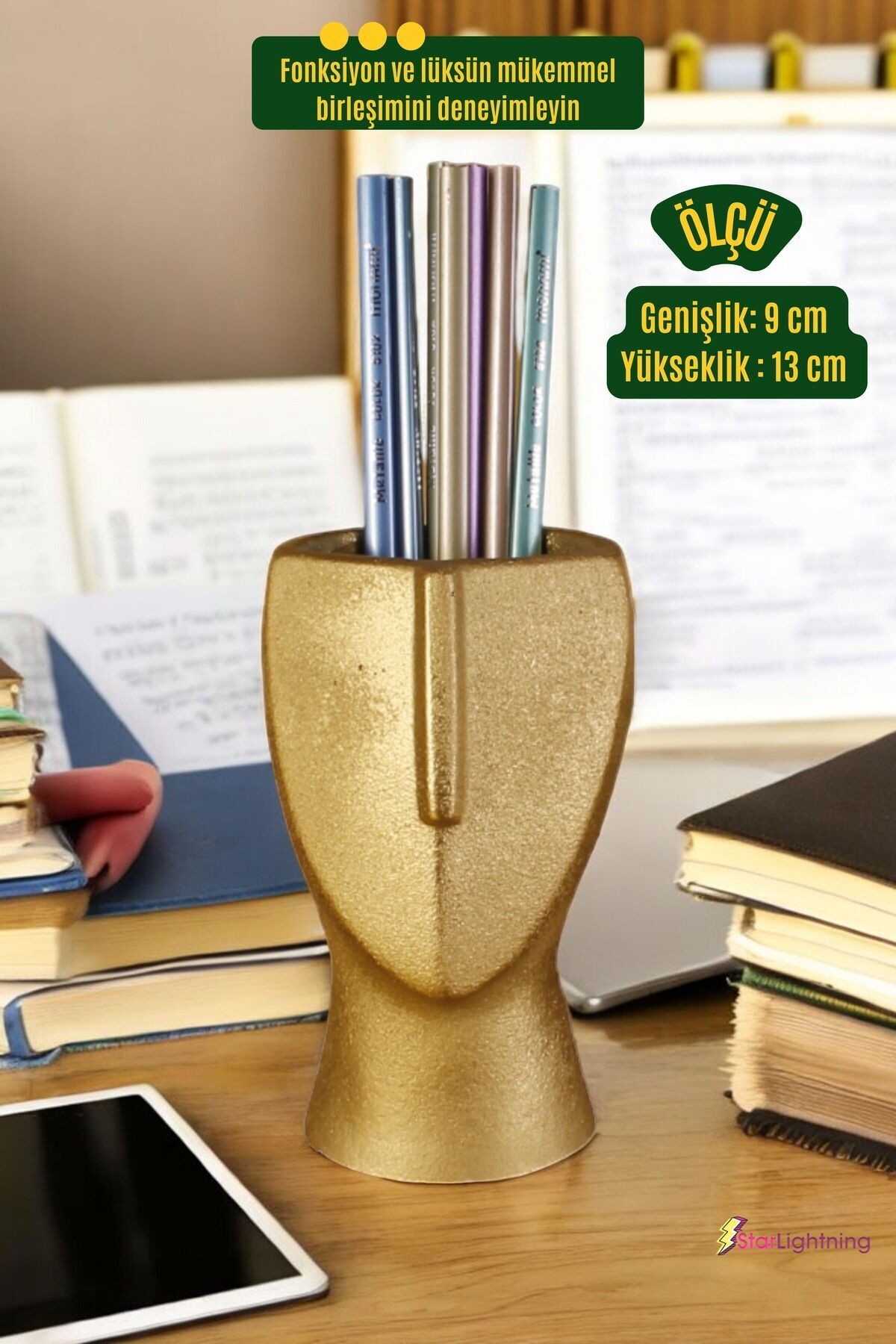 Kalemlik Masa Kalemliği Organizer Kalemlik Altın Renk Model 23