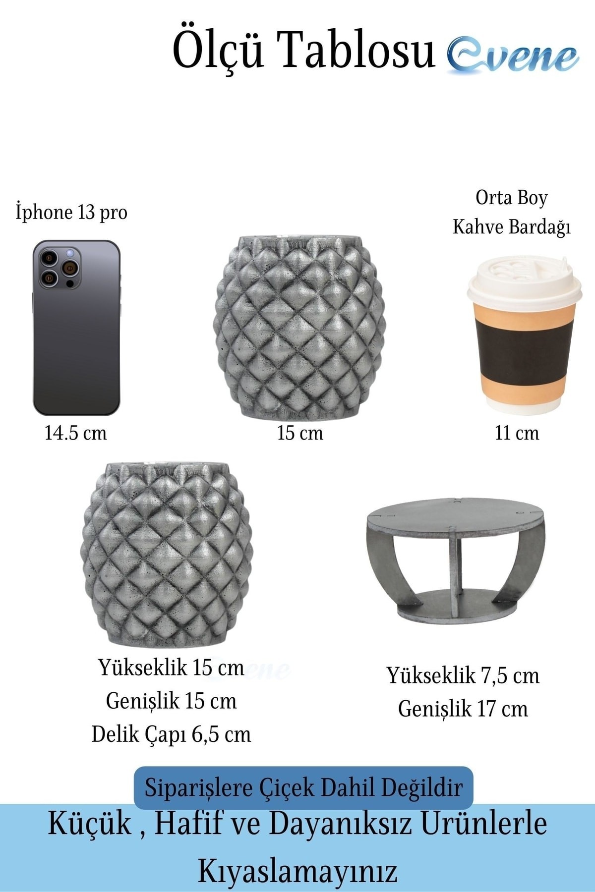 Ahşap Ayaklı Beton Saksı Büyük Boy 1 Adet Gümüş Varak Boyalı Eskitmeli Ananas Model