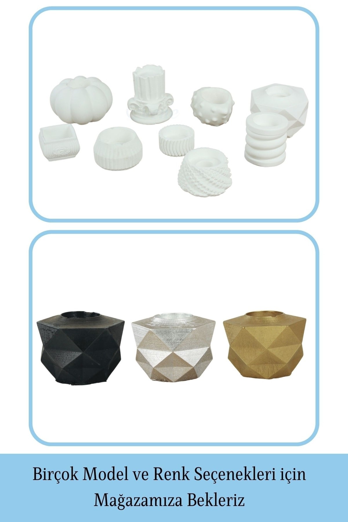 Beyaz Mumluk Şamdan 3 Adet Tealight ve İnce Mum Uyumlu Prizma Model