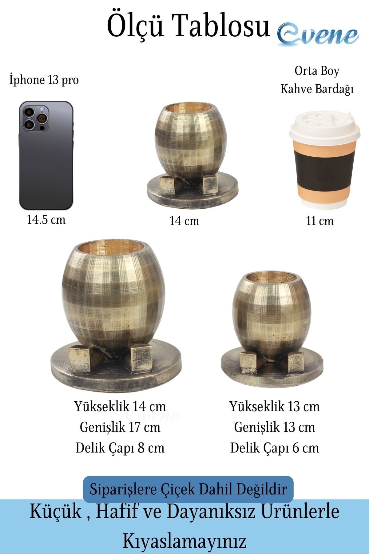Saksı Çiçek Kaktüs Saksısı Lüx 17 cm Altın Eskitme Varak Boyalı Yuvarlak Ayaklı Saksı 2'li Çiçeklik