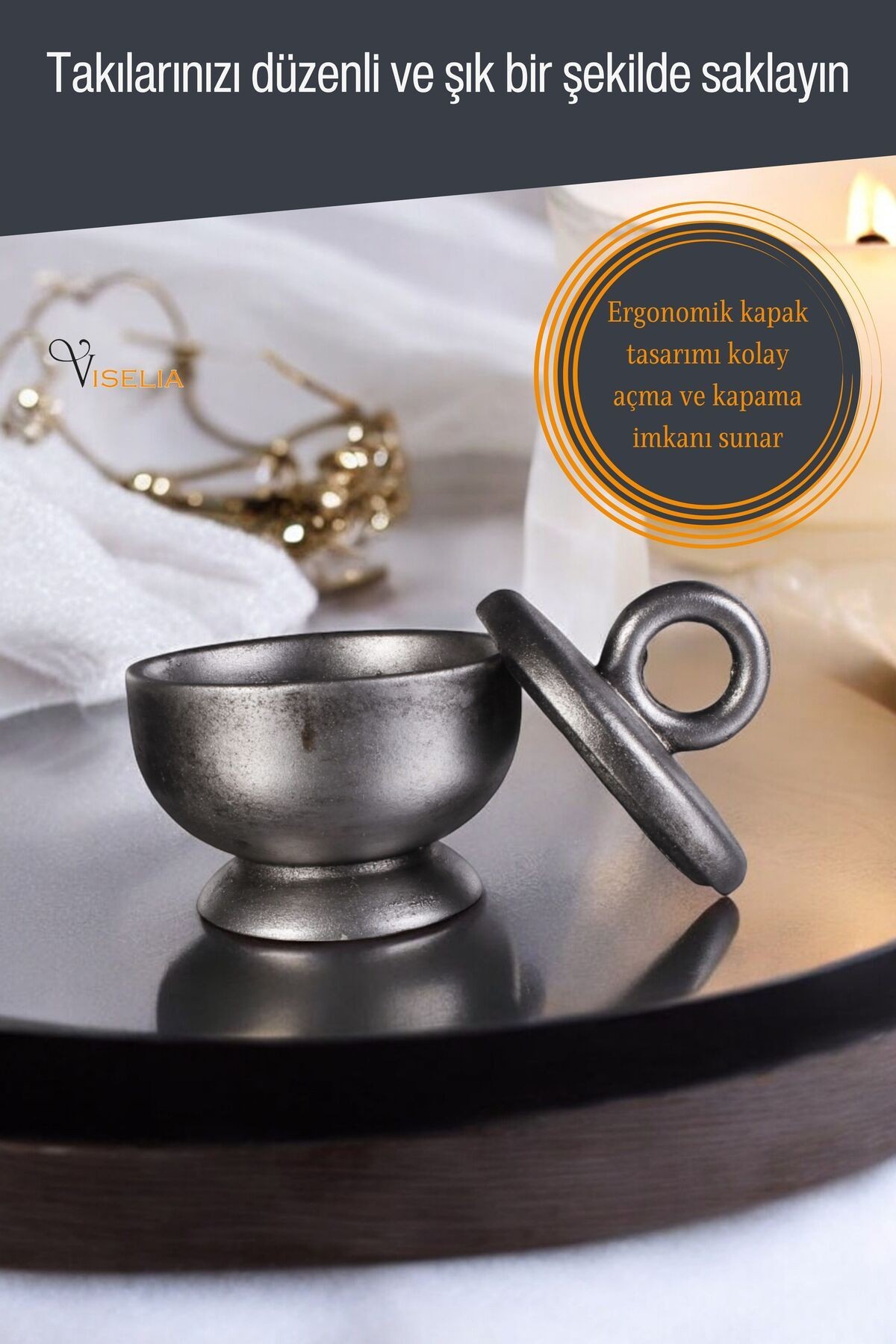 Takı Kutusu Takı Organizer Kapaklı Kutu Takı Düzenleyici Gümüş Eskitme Renk Model 7