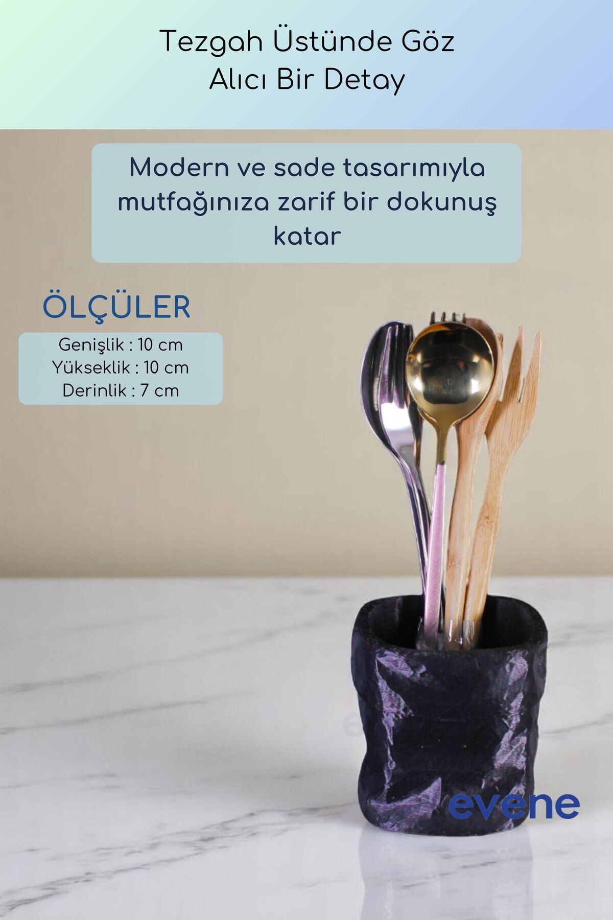 Tezgah Üstü Kaşıklık Dekoratif Dik Kaşıklık Silindir Kaşıklık Siyah Renk Model 80