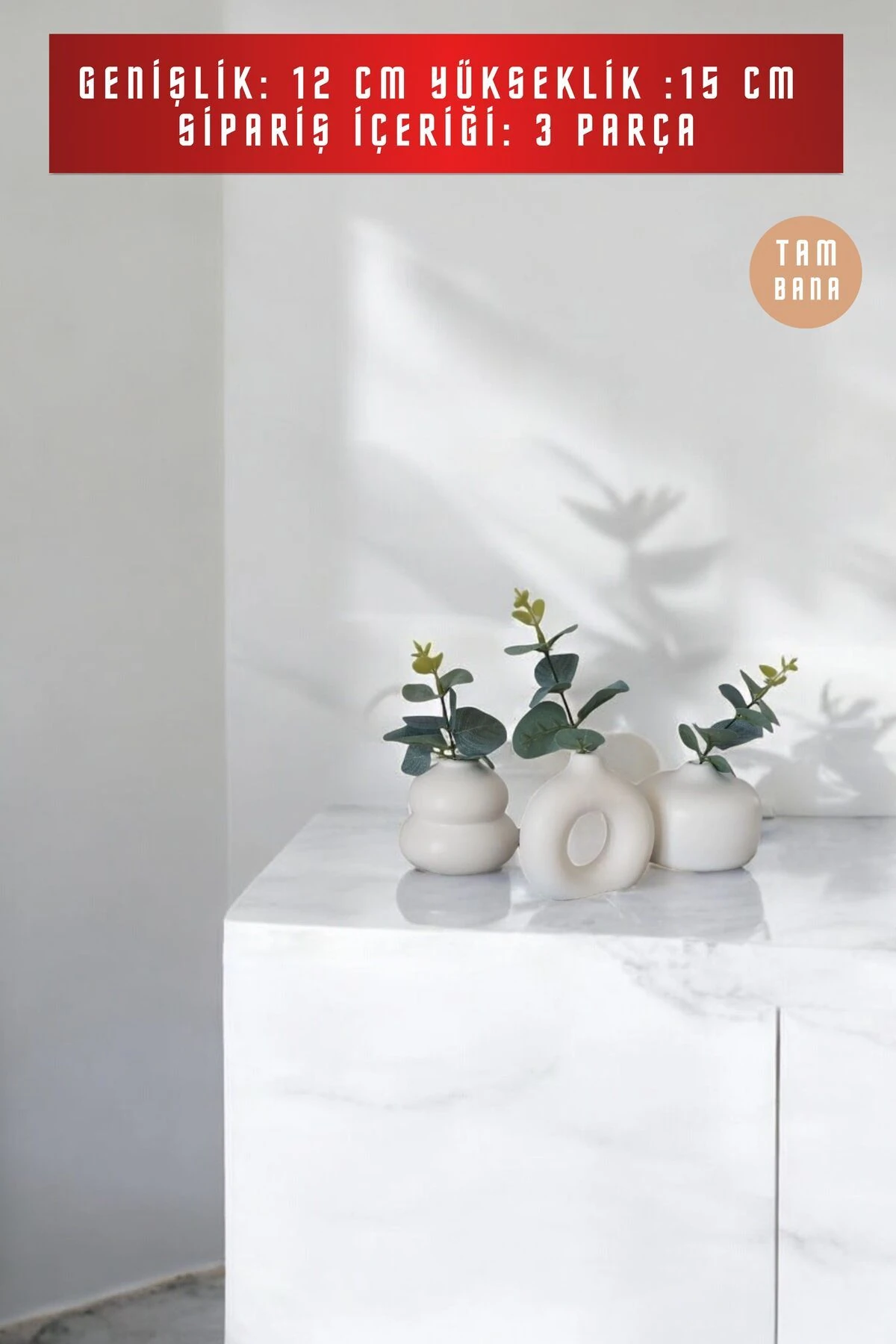 Beyaz Dekoratif Vazo Seti Obje Ev Dekorasyon Masa Üstü Dekor Vazo Seti Model 1015