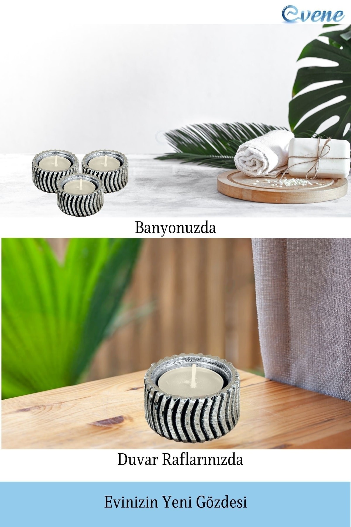 Gümüş Eskitme Mumluk Şamdan 3 Adet Tealight Uyumlu Üçlü Tekerlek Model
