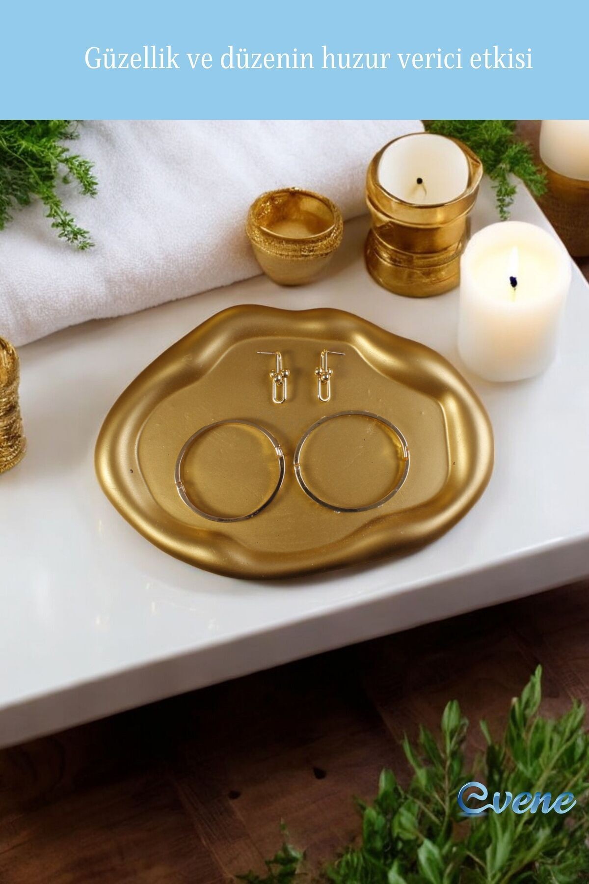 Takı Organizer Makyaj Düzenleyici Kozmetik Organizer Dekoratif Tabak Altın Renk Model 18
