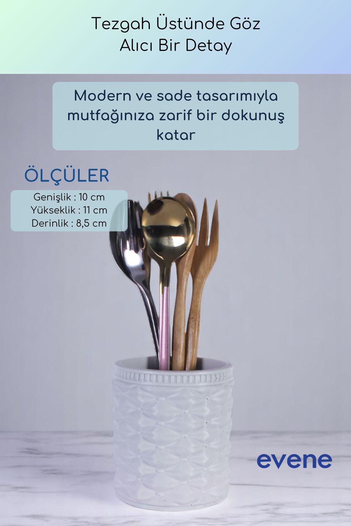 Tezgah Üstü Kaşıklık Dekoratif Dik Kaşıklık Silindir Kaşıklık Beyaz Renk Model 85