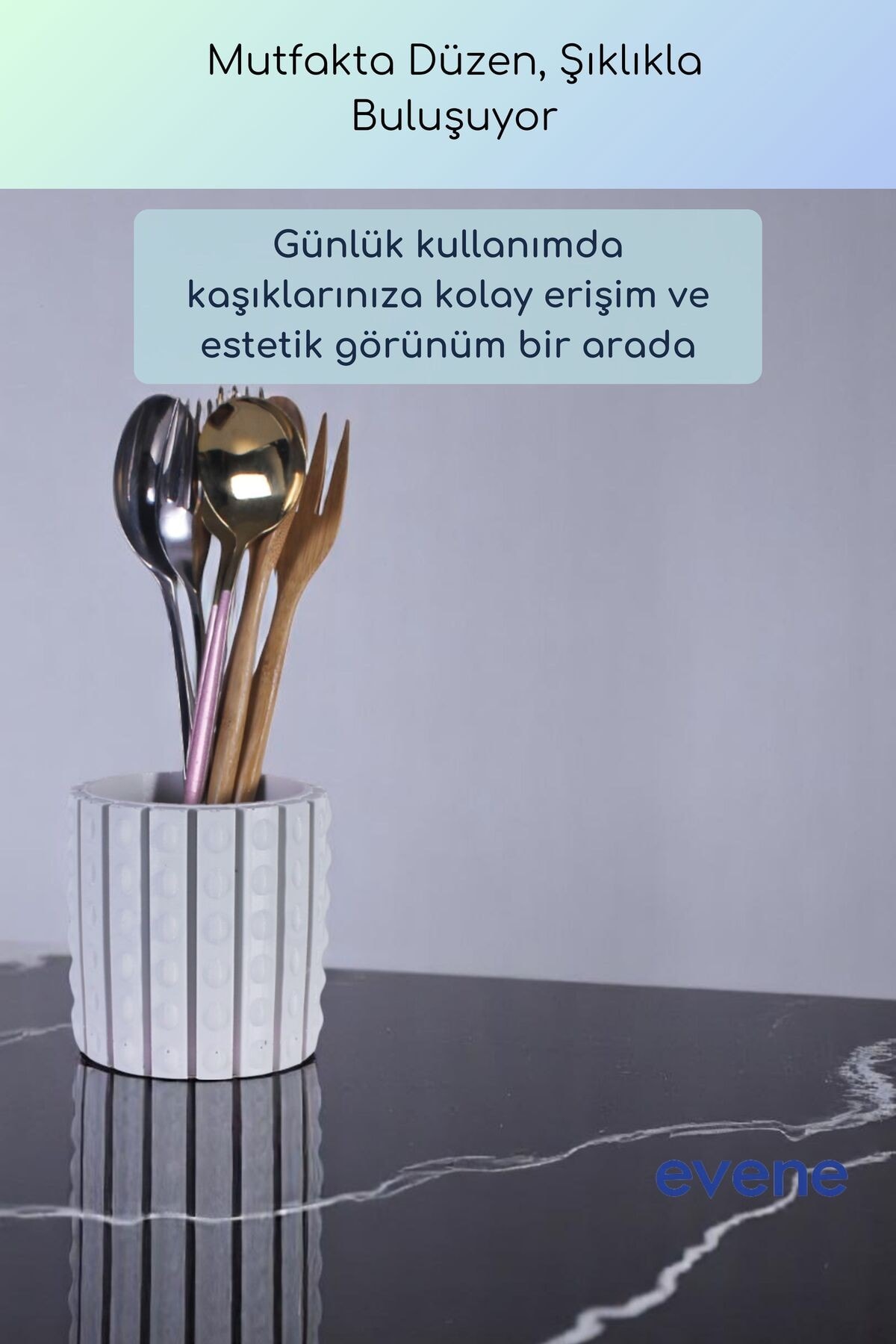 Tezgah Üstü Kaşıklık Dekoratif Dik Kaşıklık Silindir Kaşıklık Beyaz Renk Model 91