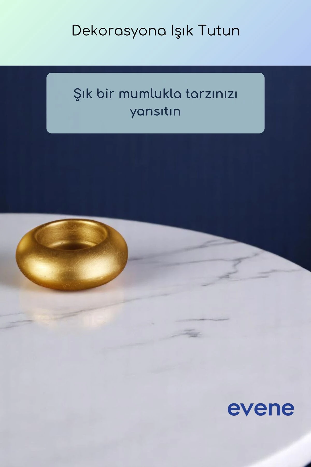 Mumluk Şamdan Ince Mum Uyumlu Altın Renk Model 66