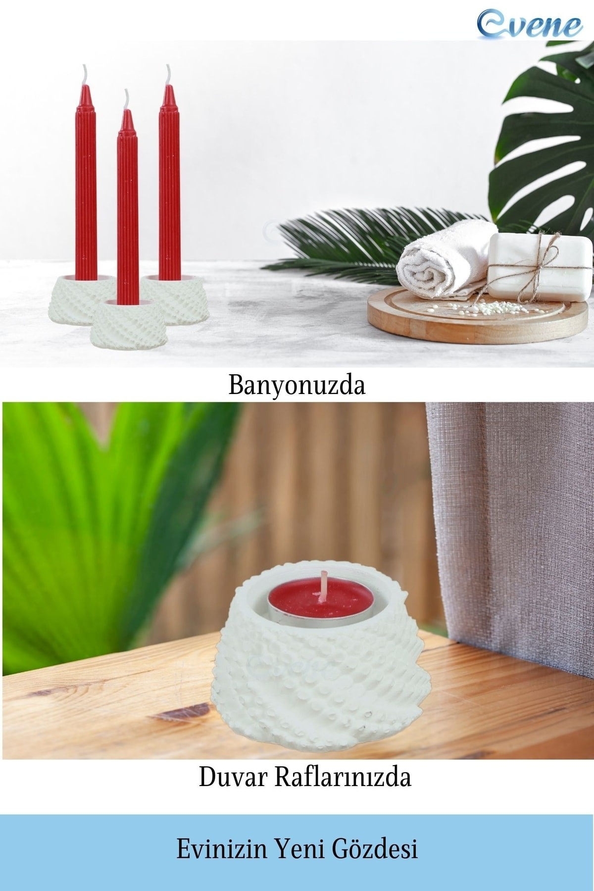 Beyaz Mumluk Şamdan 3 Adet Tealight ve İnce Mum Uyumlu Ejderha Yumurtası Model