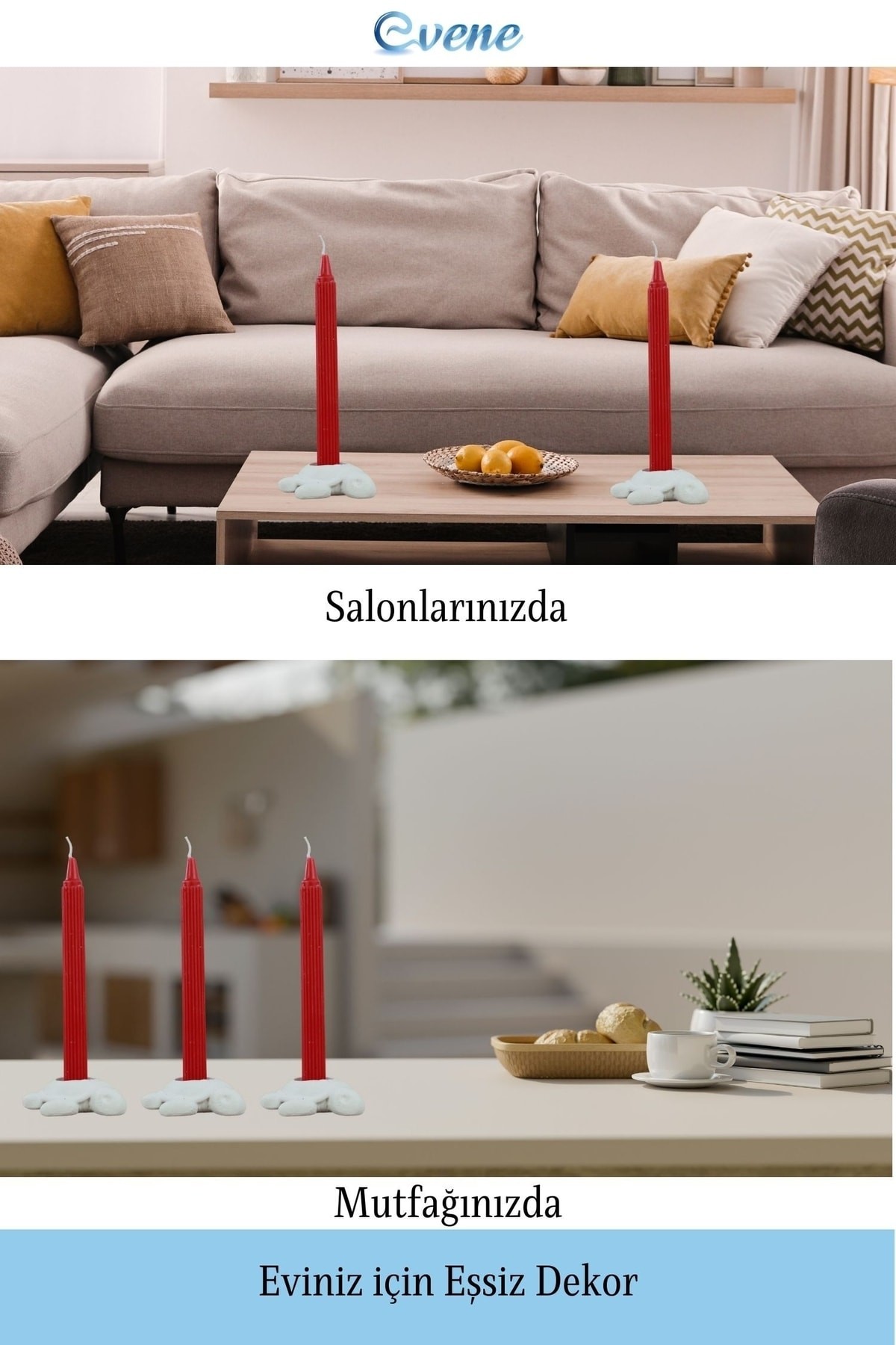 Beyaz Mumluk Şamdan 3 Adet Tealight ve İnce Mum Uyumlu Kaplumbağa Model