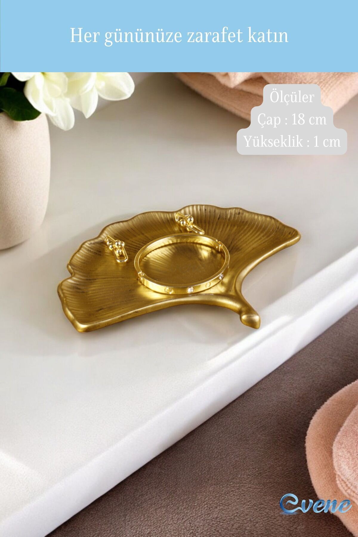Takı Organizer Makyaj Düzenleyici Kozmetik Organizer Dekoratif Tabak Altın Renk Model 19