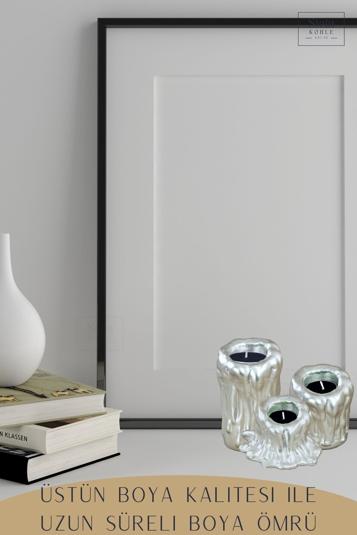 Şamdan Dekoratif Mumluk Gümüş Şamdan Set 3 lü (Üçlü) Tealight Uyumlu Erimiş Mum 3 Boy Model
