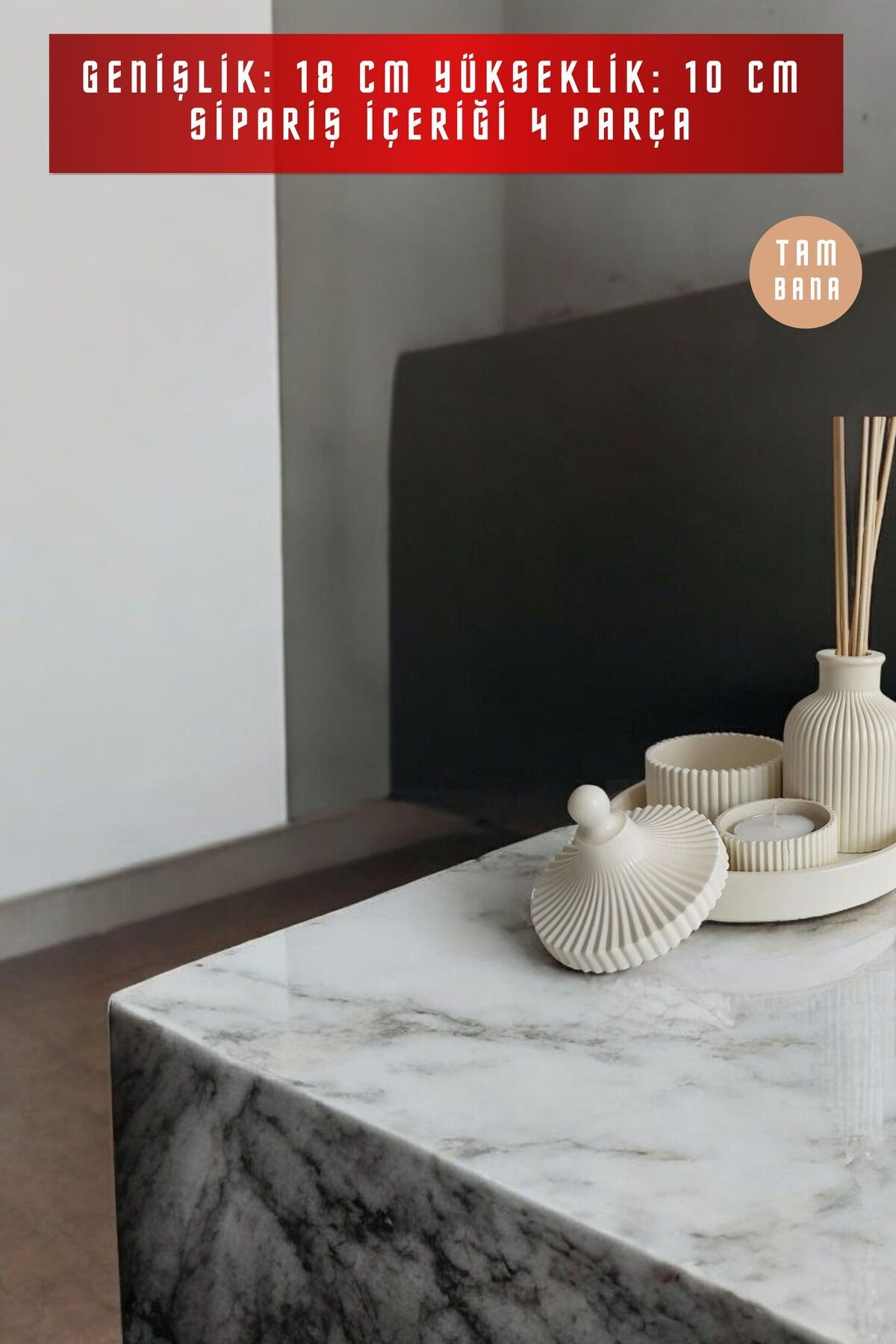 Krem Sunumluk Takı Tabağı Dekoratif Tepsi Obje Seti 4 Parça Model 1032