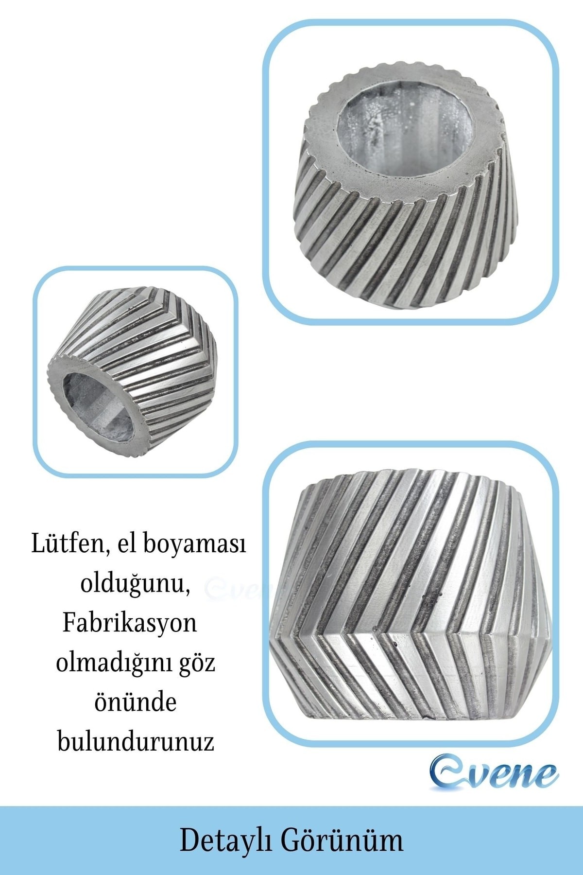 Saksı Çiçek Kaktüs Saksısı Lüx 15 Cm Gümüş Eskitme Varak Boyalı Dişli Desen Saksı Çiçeklik