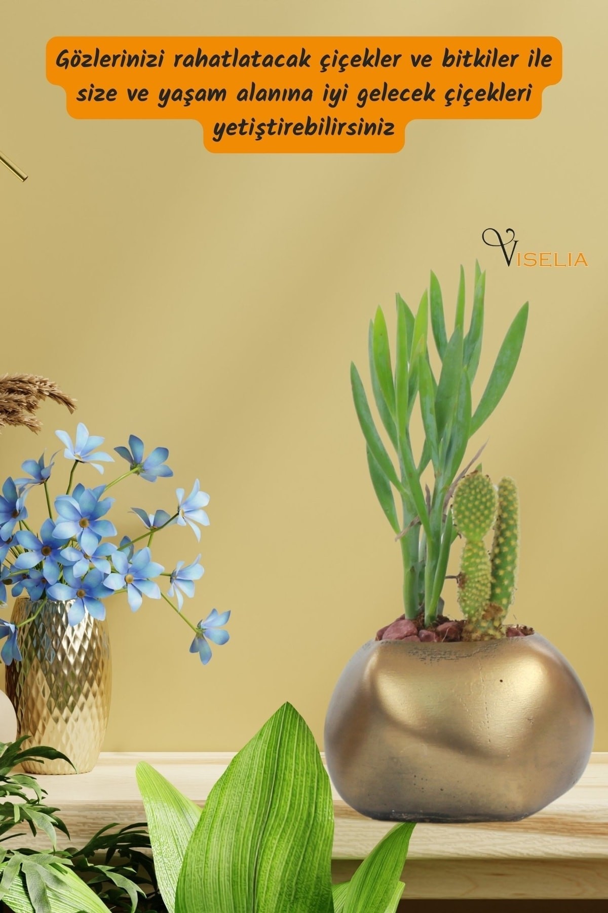 Dekoratif Saksı Altın Eskitme Küçük Çiçek Saksısı Spiral Model